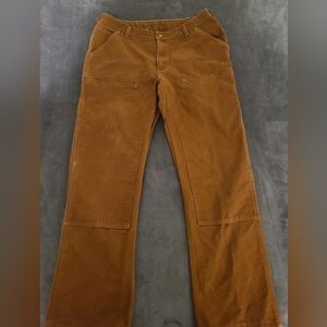 CARHARTT Womens 34 x 33 Brown Duck Double Knee Work Pants Jeans WB136 DISTRESSED
